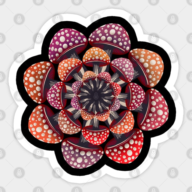 Reddish colored mushroom mandala Sticker by DaveDanchuk